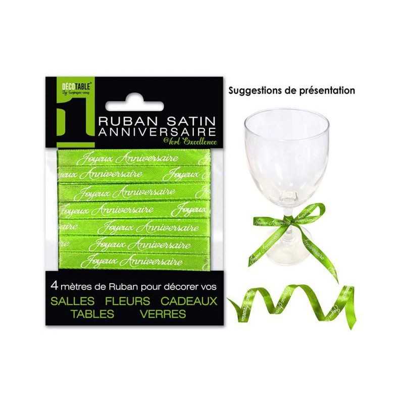 RUBAN SATIN VERT ANIS ANNIVERSAIRE 4 METRES