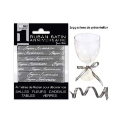RUBAN SATIN GRIS PERLE ANNIVERSAIRE 4 METRES