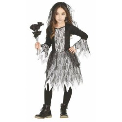 DEGUISEMENT ROBE NOIRE-BLANCHE DENTELLE HALLOWEEN TAILLE 7/9 ANS