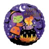 BALLON METALLIQUE ROND HAPPY HALLOWEEN SORCIERE ET CHAUDRON 46 CM
