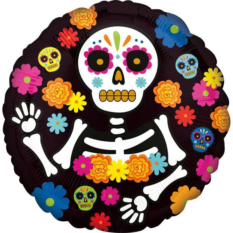 BALLON METALLIQUE ROND DAY OF THE DEAD 46 CM