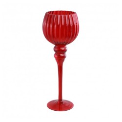 PHOTOPHORE OU PORTE BOUGIE VERRE CALICE ROUGE DIA 13CM X 35CM