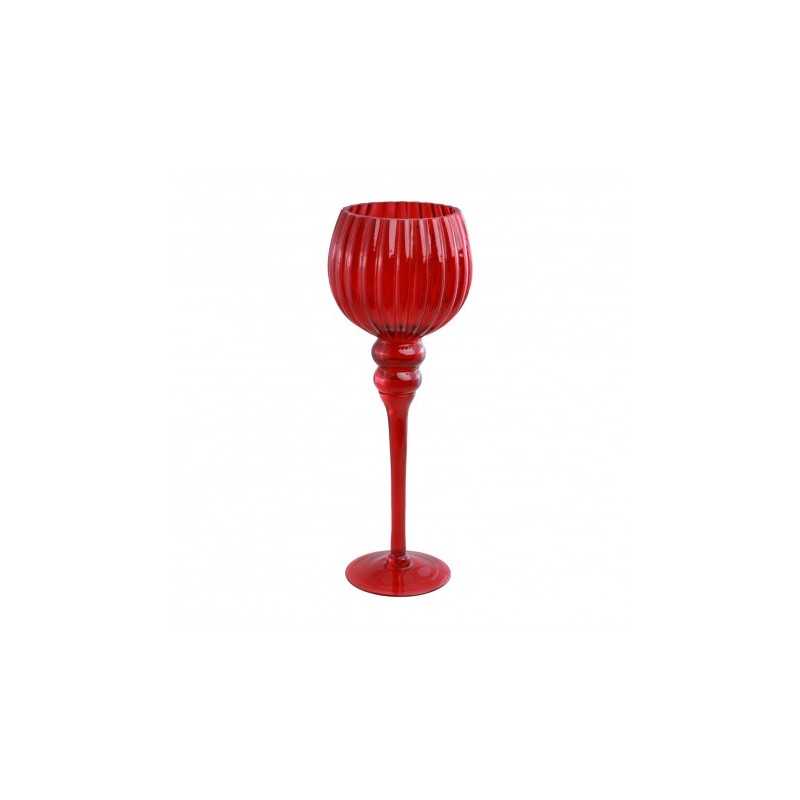 PHOTOPHORE OU PORTE BOUGIE VERRE CALICE ROUGE DIA 13CM X 35CM