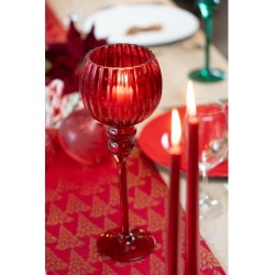 PHOTOPHORE OU PORTE BOUGIE VERRE CALICE ROUGE DIA 13CM X 35CM