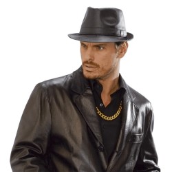CHAPEAU BORSALINO TRILBY EFFET CUIR NOIR