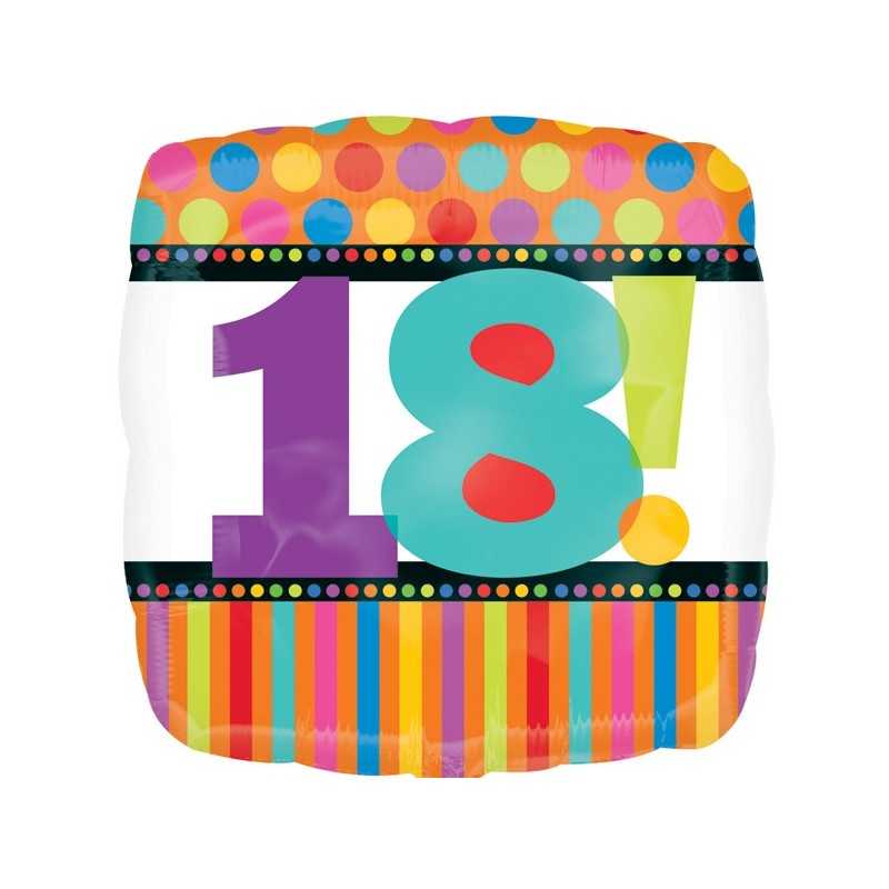 BALLON METALLIQUE CARRE ANNIVERSAIRE CHIFFRE 18 45 CM