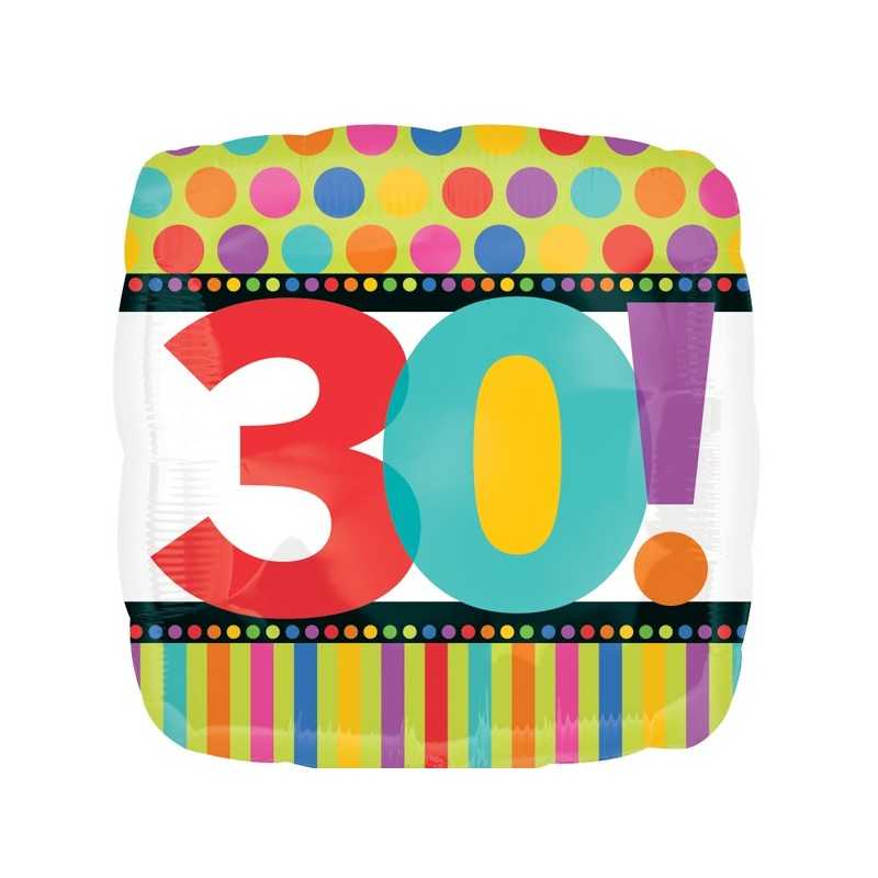 BALLON METALLIQUE CARRE ANNIVERSAIRE CHIFFRE 30 45 CM