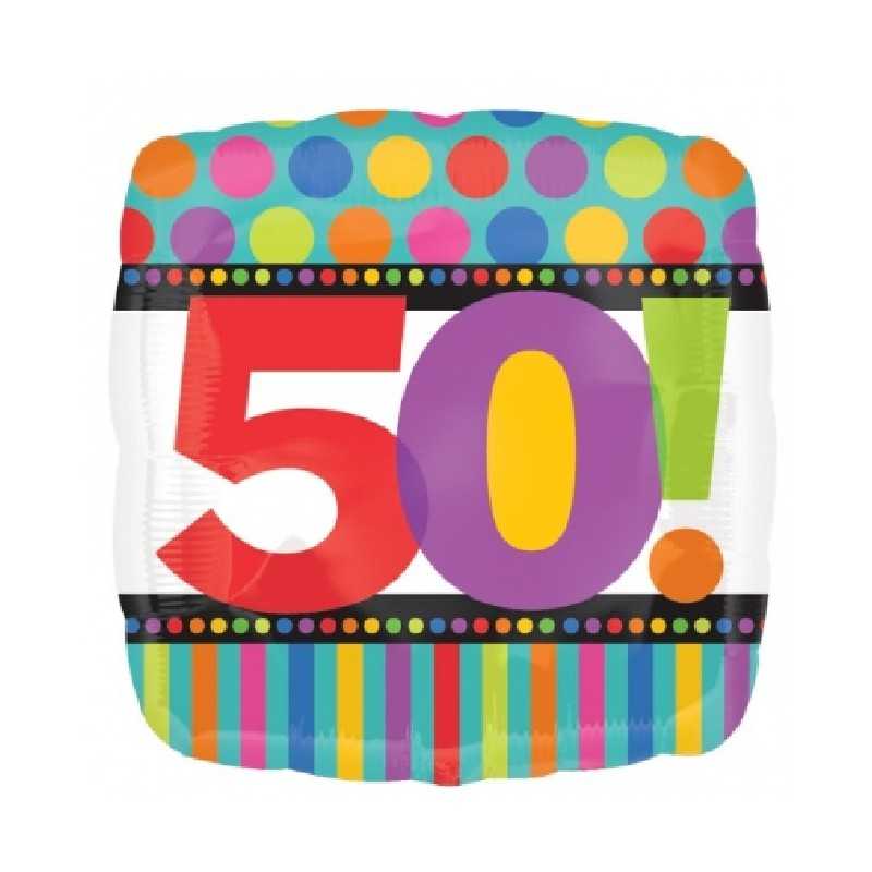 BALLON METALLIQUE CARRE ANNIVERSAIRE CHIFFRE 50 45 CM