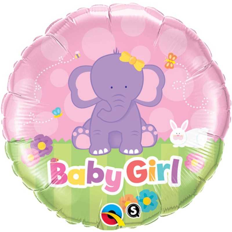 BALLON METALLIQUE ROND ELEPHANT BABY GIRL ROSE 46 CM