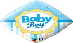 BALLON METALLIQUE CARRE BABY BOY DOTS & STRIPES BLEU 46 CM
