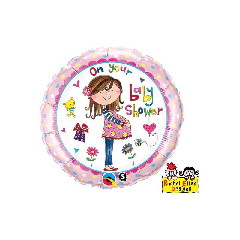 BALLON METALLIQUE ROND RACHEL BABY SHOWER ROSE 46 CM