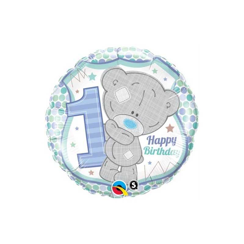 BALLON METALLIQUE ROND 1 AN TEDDY BLEU 46 CM