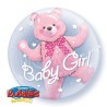 BALLON DOUBLE BUBBLES TEDDY BEAR BABY GIRL 61 CM