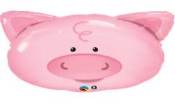 BALLON METALLIQUE TETE DE COCHON ROSE 76 CM