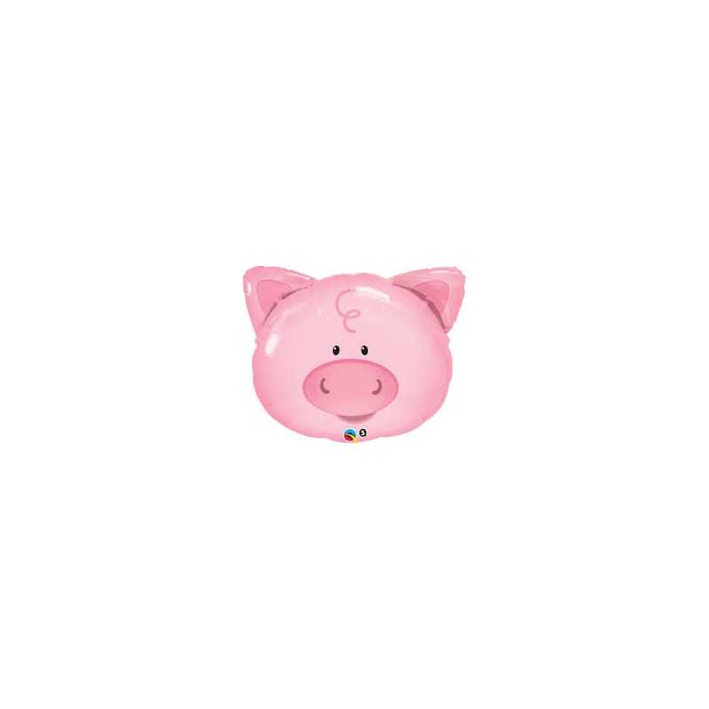 BALLON METALLIQUE TETE DE COCHON ROSE 76 CM