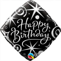 BALLON METALLIQUE HAPPY BIRTHDAY NOIR ET ARGENT 46 CM