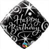 BALLON METALLIQUE HAPPY BIRTHDAY NOIR ET ARGENT 46 CM