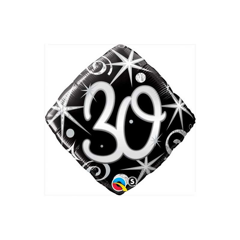 BALLON METALLIQUE CHIFFRE 30 NOIR ET ARGENT 46 CM