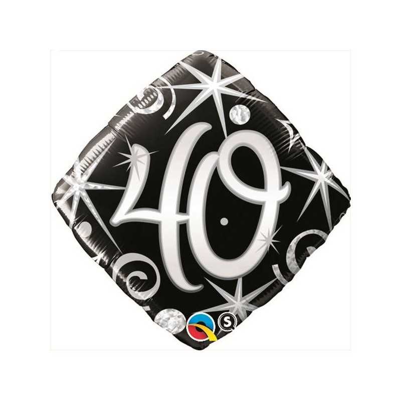 BALLON METALLIQUE ANNIVERSAIRE CHIFFRE 40 NOIR ET ARGENT 46 CM