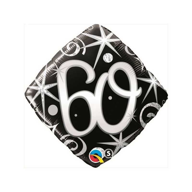BALLON METALLIQUE ANNIVERSAIRE CHIFFRE 60 NOIR ET ARGENT 46 CM
