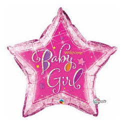 BALLON METALLIQUE ETOILE WELCOME BABY GIRL ROSE 91 CM