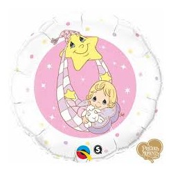 BALLON METALLIQUE ROND BEBE ETOILE ROSE 46 CM