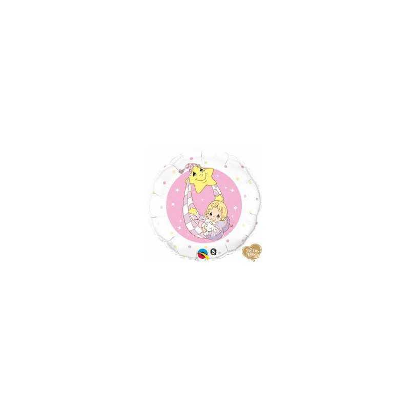 BALLON METALLIQUE ROND BEBE ETOILE ROSE 46 CM