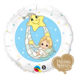 BALLON METALLIQUE ROND BEBE ETOILE BLEU 46 CM