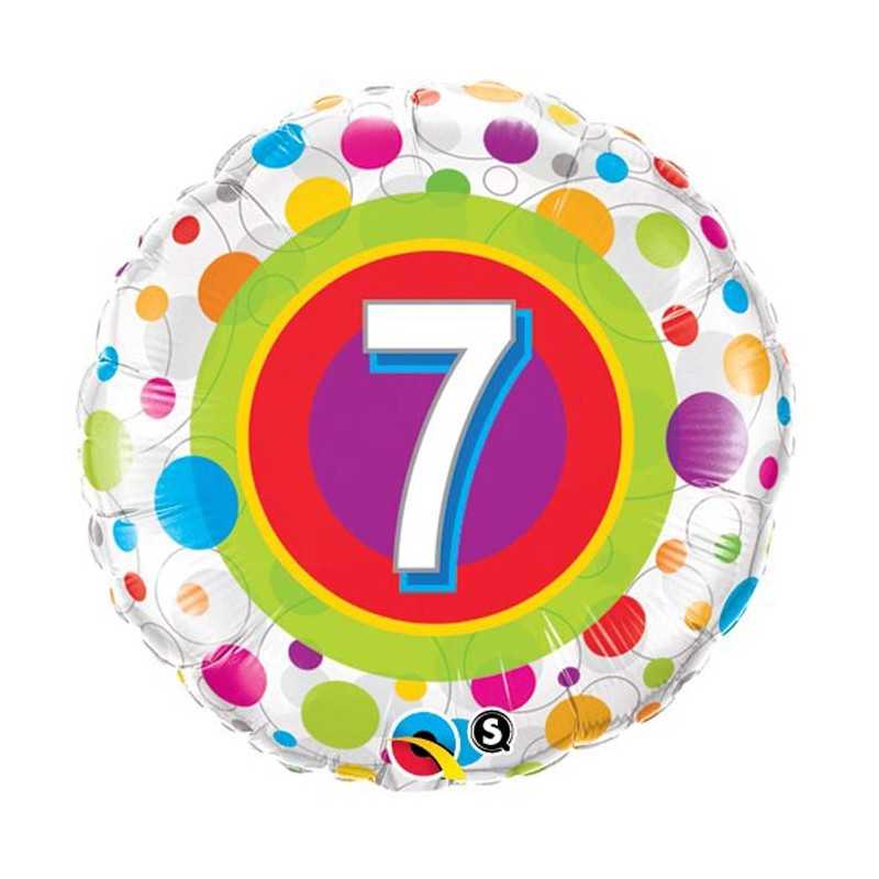 BALLON METALLIQUE ROND CHIFFRE 7 MULTICOLORE 46 CM