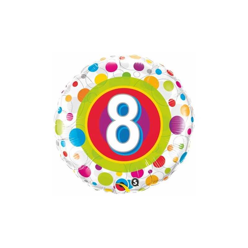 BALLON METALLIQUE ROND CHIFFRE 8 MULTICOLORE 46 CM