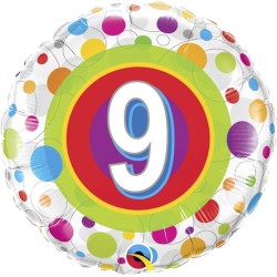 BALLON METALLIQUE ROND CHIFFRE 9 MULTICOLORE 46 CM