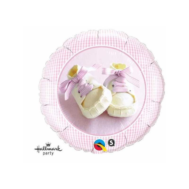 BALLON METALLIQUE ROND CHAUSSONS ROSE 45.7 CM