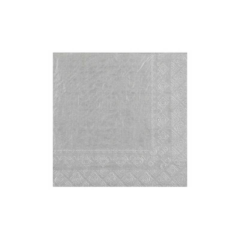 25 SERVIETTES PAPIER CRYSTAL ARGENT 33 X 33 CM