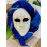 MASQUE VENITIEN BLANC DECOR ARGENT CERCLE DE VELOUR BLEU