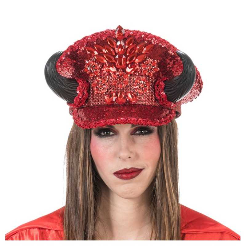 CASQUETTE DIABLE ROUGE SEQUINS PAILLETTES AVEC CORES