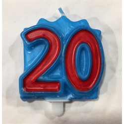 BOUGIE CHIFFRE 20 BLEU ET ROUGE