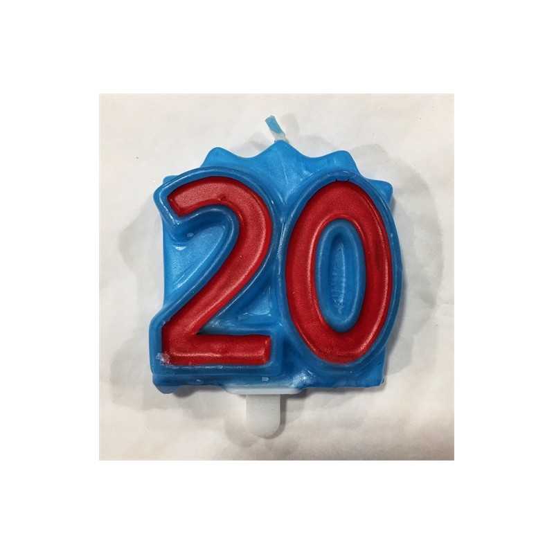 BOUGIE CHIFFRE 20 BLEU ET ROUGE
