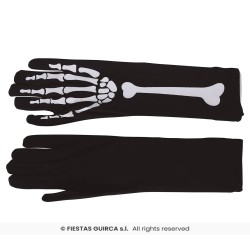 GANTS TISSU NOIR IMPRIMES SQUELETTE 40 CM
