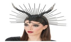 SERRE TETE GOTHIQUE MALEFIQUE CORNES ET PERLES NOIRES