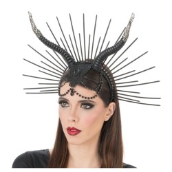 SERRE TETE GOTHIQUE MALEFIQUE CORNES ET PERLES NOIRES