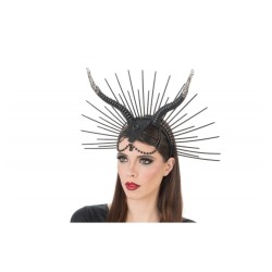 SERRE TETE GOTHIQUE MALEFIQUE CORNES ET PERLES NOIRES