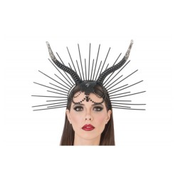 SERRE TETE GOTHIQUE MALEFIQUE CORNES ET PERLES NOIRES