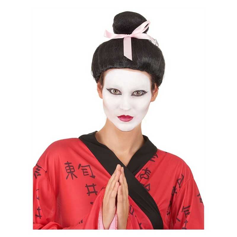 PERRUQUE GEISHA FEMME CHIGNON NOEUD ROSE