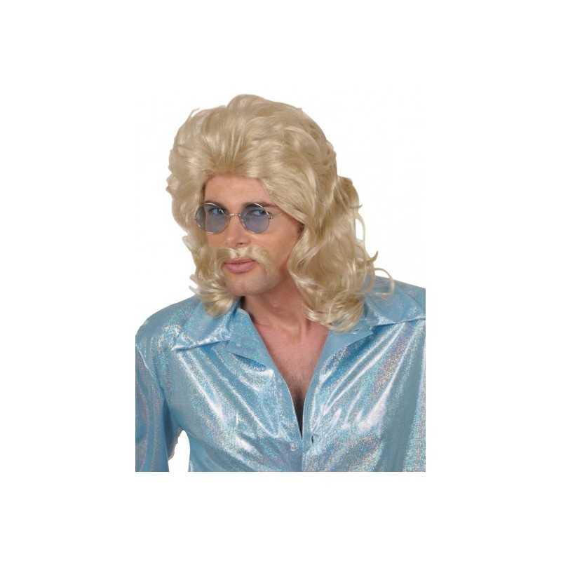 PERRUQUE + MOUSTACHE ANNEES 70 BLONDE