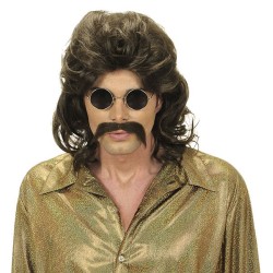 PERRUQUE + MOUSTACHES HOMME ANNEES 70 CHATAIN