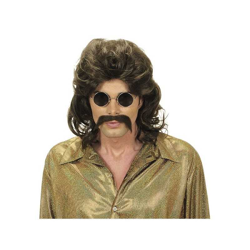 PERRUQUE + MOUSTACHES HOMME ANNEES 70 CHATAIN