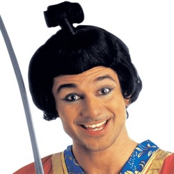 PERRUQUE SAMOURAI NOIR CHEVEUX COURTS QUEUE DE CHEVAL