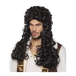 PERRUQUE AVEC MOUSTACHES CAPITAINE CROCHET NOIRE