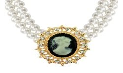 COLLIER DE PERLES BLANCHES RAS DE COU AVEC CAME ROCOCO BAROQUE