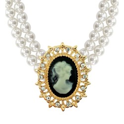 COLLIER DE PERLES BLANCHES RAS DE COU AVEC CAME ROCOCO BAROQUE